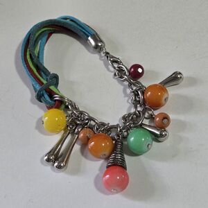Vtg Multicolored Glass Beaded Charm Bracelet Colorful Unique Retro Boho Summer
